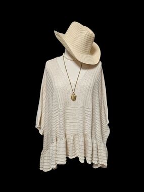 Mystree S/M Cream V-Neck Textured Knit Women's Sweater Tunic